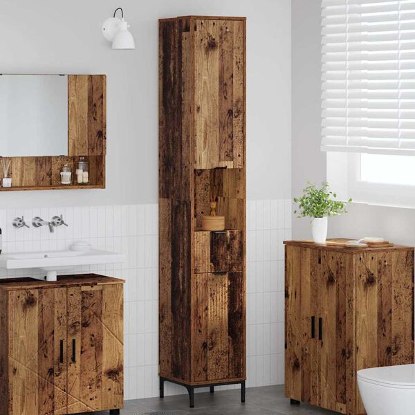 vidaXL Gabinete de Ba&ntilde;o con caj&oacute;n Madera Vieja 31,5 x 33 x 190 cm
