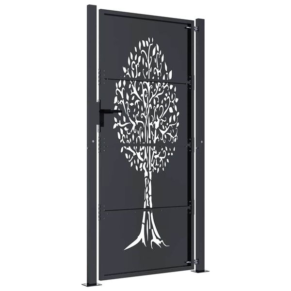 vidaXL Puerta de jardín antracita 100x175 cm de acero con diseño de árbol