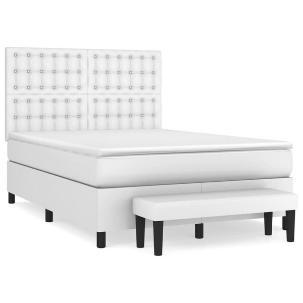 vidaXL Cama box spring con colchón cuero sintético blanco 140x190 cm