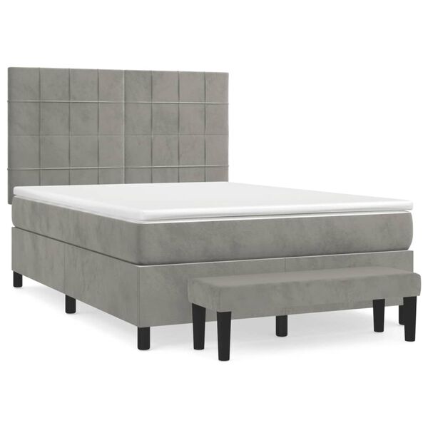 vidaXL Cama box spring con colch&oacute;n terciopelo gris claro 140x200 cm