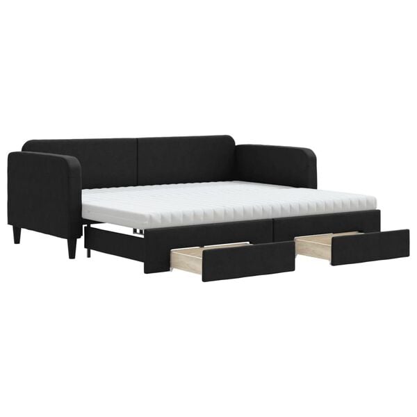 vidaXL Sof&aacute; cama nido con cajones tela negro 90x190 cm