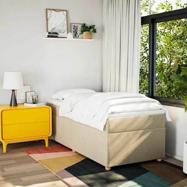 vidaXL Cama box spring con colch&oacute;n tela color crema 100x200 cm
