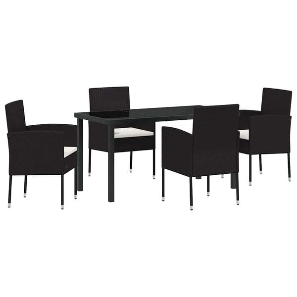 vidaXL Conjunto de Comedor de Jard&iacute;n 5 pcs Negro rat&aacute;n sint&eacute;tico