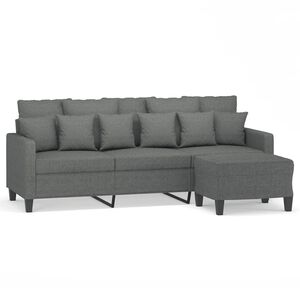 vidaXL Sof&aacute; de 3 plazas con taburete de tela gris oscuro 180 cm