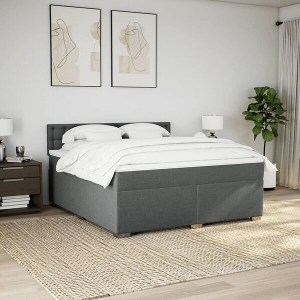 vidaXL Cama box spring con colch&oacute;n tela gris oscuro 180x200 cm