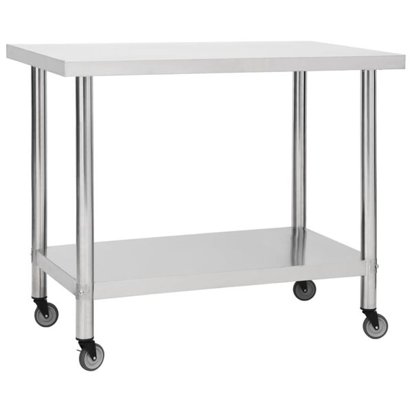 vidaXL Mesa de trabajo para cocina con ruedas acero inox 100x30x85 cm