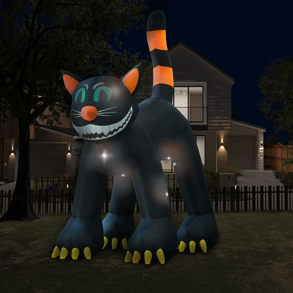 vidaXL Gato negro inflable de Halloween con LED XXL 6 m