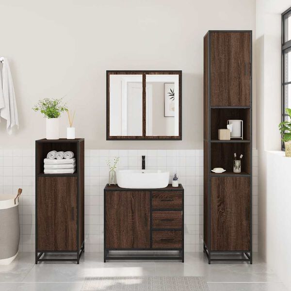vidaXL Set de muebles baño 4 pzas madera contrachapada roble marrón