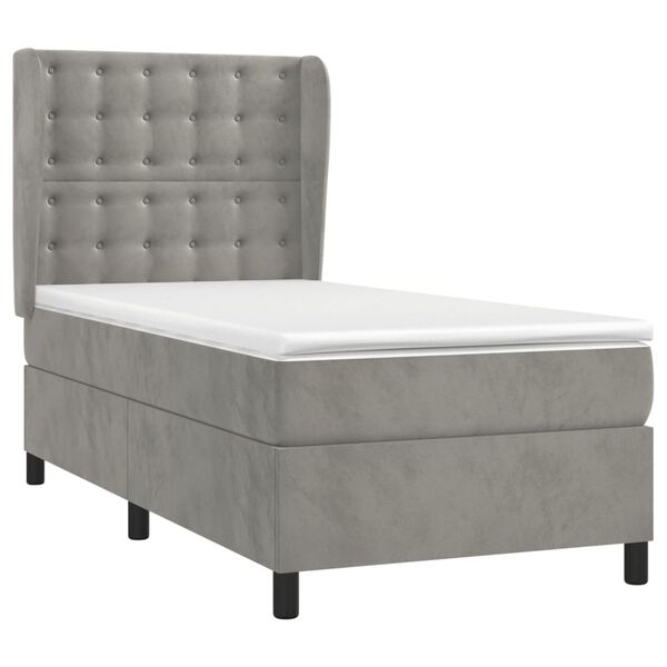 vidaXL Cama box spring con colch&oacute;n terciopelo gris claro 90x190 cm