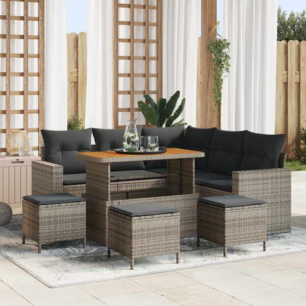 vidaXL Conjunto de sof&aacute;s de jard&iacute;n 9 pcs Gris rat&aacute;n sint&eacute;tico