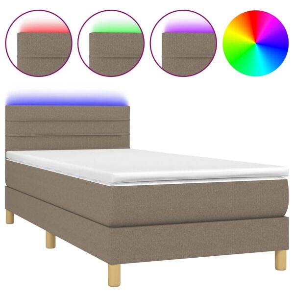 vidaXL Cama box spring con colch&oacute;n LED tela gris taupe 90x200 cm