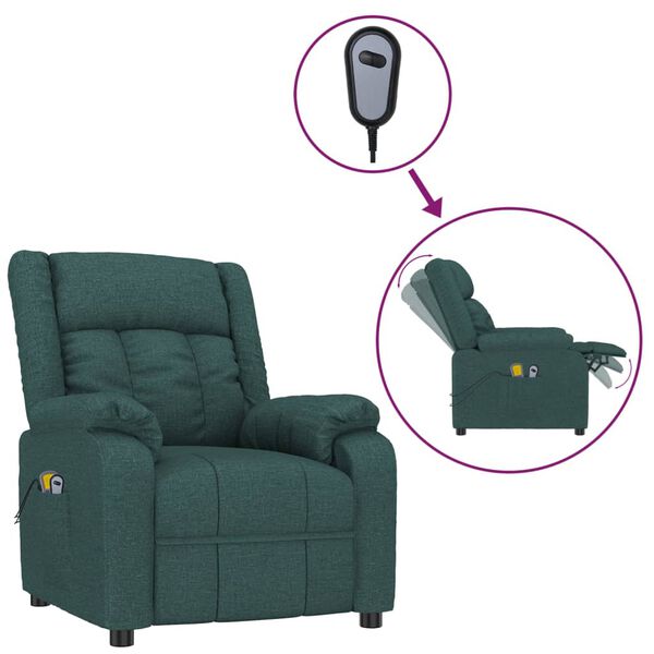 vidaXL Sill&oacute;n de masaje el&eacute;ctrico tela verde oscuro