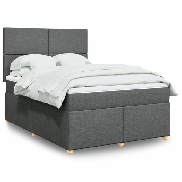vidaXL Cama box spring con colch&oacute;n tela gris oscuro 140x190 cm