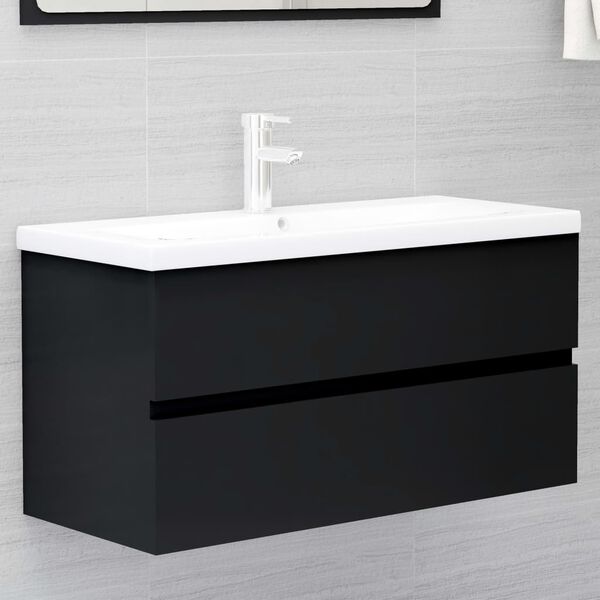 vidaXL Armario para lavabo madera contrachapada negro 90x38,5x45 cm