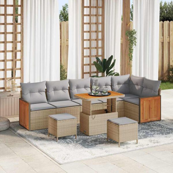 vidaXL Conjunto de sof&aacute; de jard&iacute;n 9 pcs Beige y gris claro