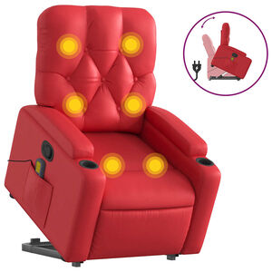 vidaXL Sill&oacute;n reclinable de masaje de pie cuero artificial rojo
