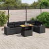 vidaXL Set de comedor de jard&iacute;n 7 pzas y cojines rat&aacute;n sint&eacute;tico negro