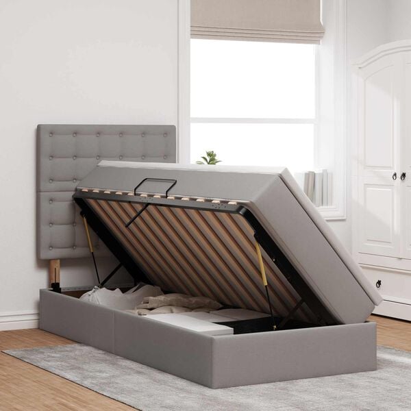 vidaXL Cama con almacenamiento y LED Taup&eacute; 90 x 200 cm Poli&eacute;ster