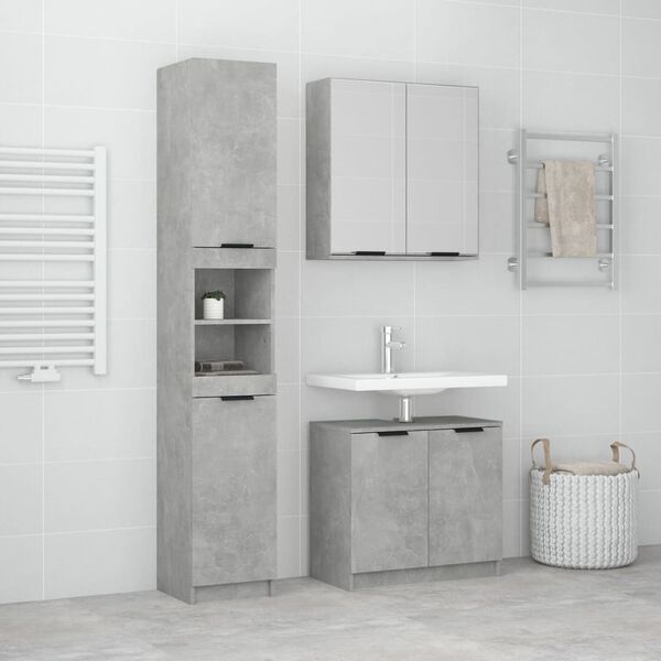 vidaXL Set de muebles ba&ntilde;o 3 pzas madera contrachapada gris hormig&oacute;n