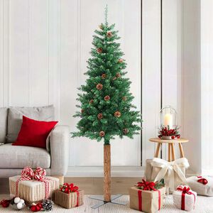 vidaXL &Aacute;rbol de Navidad delgado madera aut&eacute;ntica y pi&ntilde;as PVC 180 cm