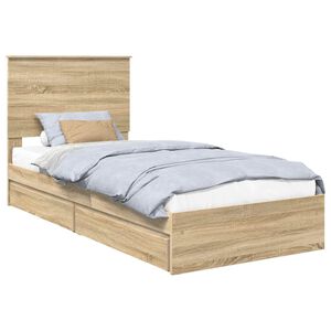 vidaXL Cama con almacenamiento con cabecera Roble Sonoma 90 x 200 cm