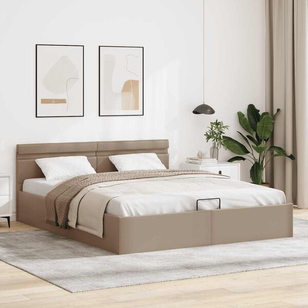 vidaXL Cama canap&eacute; hidr&aacute;ulica LED cuero sint&eacute;tico capuchino 160x200 cm
