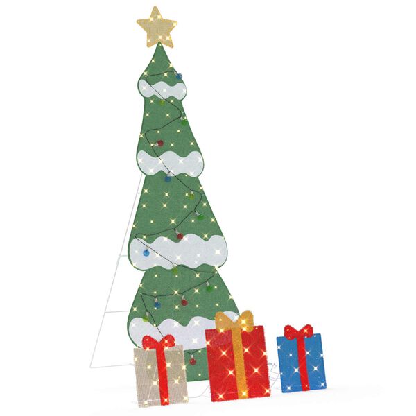 vidaXL &Aacute;rbol de Navidad iluminado con 3 cajas de regalo 2D blanca c&aacute;lida