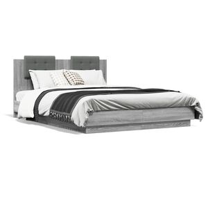vidaXL Cama con cabecero madera de ingenier&iacute;a gris Sonoma 150x200 cm