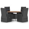 vidaXL Set comedor de jard&iacute;n 5 piezas rat&aacute;n sint&eacute;tico y cojines negro