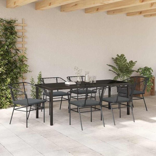 vidaXL Conjunto de Comedor de Jard&iacute;n 7 pcs Negro rat&aacute;n sint&eacute;tico