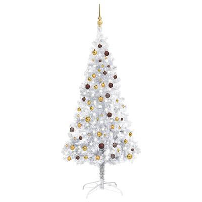 vidaXL Árbol de Navidad preiluminado con luces y bolas plateado 210 cm