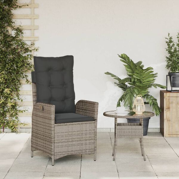 vidaXL Sill&oacute;n reclinable de jard&iacute;n con cojines rat&aacute;n sint&eacute;tico gris