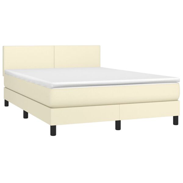 vidaXL Cama box spring colch&oacute;n y LED cuero sint&eacute;tico crema 140x190 cm