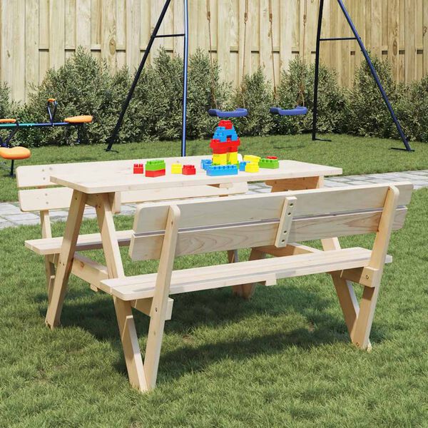 vidaXL Mesa de picnic para 4 ni&ntilde;os agujero para sombrilla madera abeto
