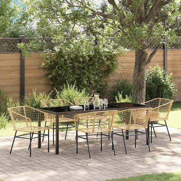 vidaXL Conjunto de Comedor de Jard&iacute;n 7 pcs Marr&oacute;n rat&aacute;n sint&eacute;tico