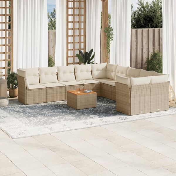 vidaXL Set de sofás de jardín 11pzas con cojines ratán sintético beige