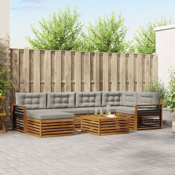 vidaXL Conjunto de sof&aacute;s de exterior 7 pcs Gris Natural y Claro