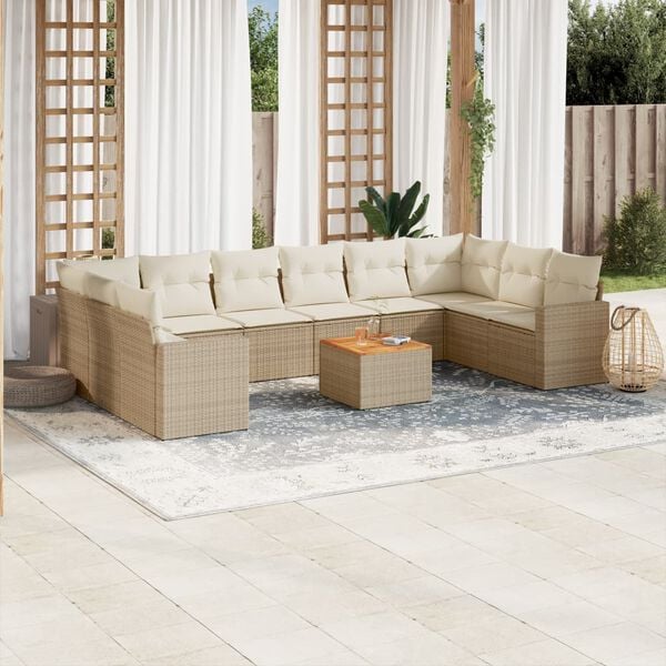 vidaXL Set de sof&aacute;s de jard&iacute;n 11pzas con cojines rat&aacute;n sint&eacute;tico beige