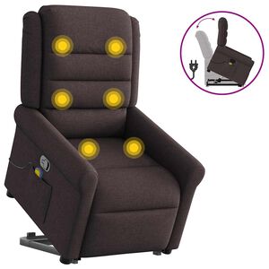 vidaXL Silla de masaje reclinable de pie de tela marr&oacute;n oscuro