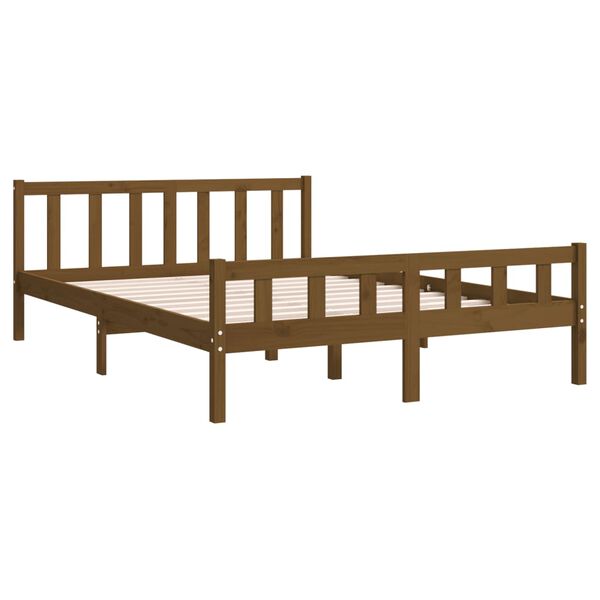 vidaXL Estructura de cama doble sin colch&oacute;n madera maciza marr&oacute;n miel