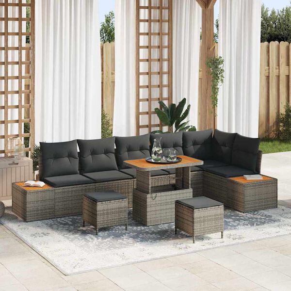 vidaXL Conjunto de sof&aacute;s de jard&iacute;n 9 pcs Gris rat&aacute;n sint&eacute;tico