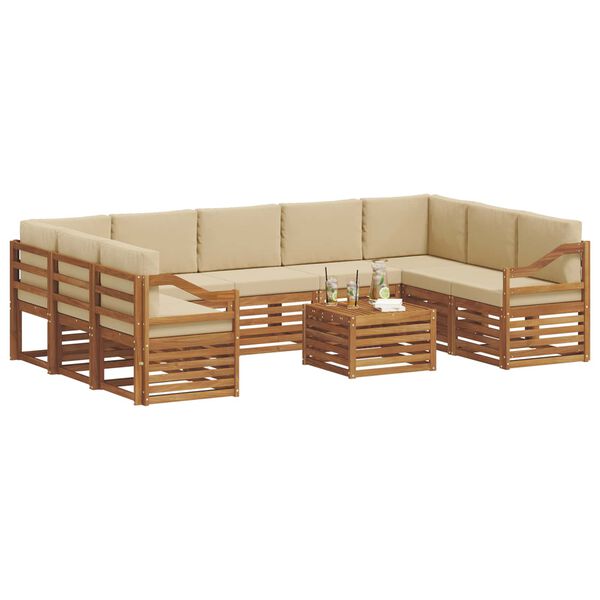 vidaXL Juegos de sof&aacute;s 10 pcs Natural y Beige Madera de Acacia S&oacute;lida