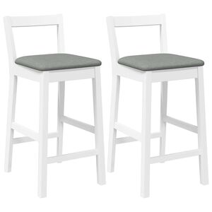 vidaXL Taburetes de bar con cojines, 2 unidades, madera maciza blanca, goma