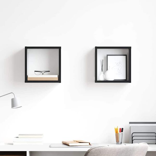 vidaXL Estantes cubo de pared 2 unidades negro brillo 26x15x26 cm