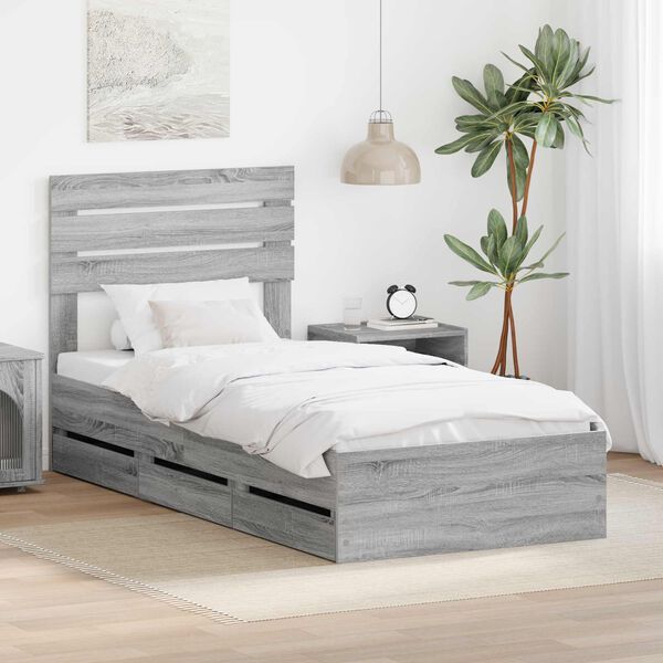 vidaXL Estructura de cama Gris Sonoma 90 x 200 cm Madera Ingenieril
