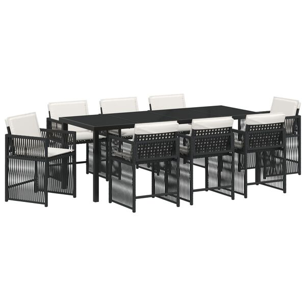 vidaXL Conjunto de Comedor de Jard&iacute;n 9 pcs Negro rat&aacute;n sint&eacute;tico