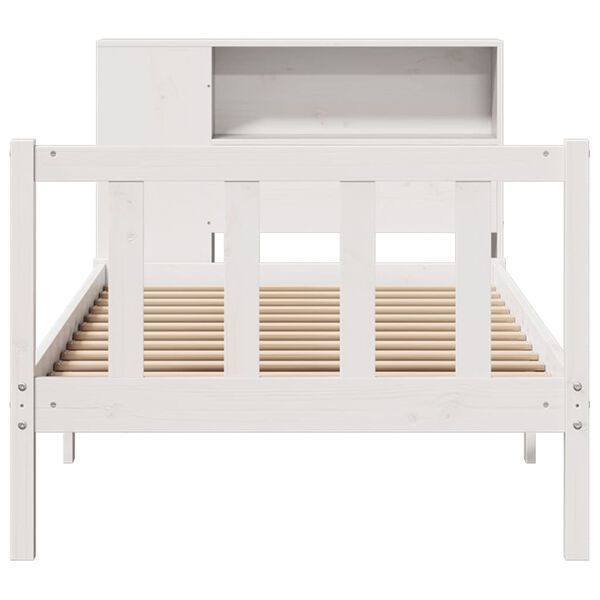 vidaXL Cama con estantería sin colchón madera maciza blanca 75x190 cm