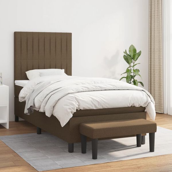 vidaXL Cama box spring con colch&oacute;n tela marr&oacute;n oscuro 80x200 cm