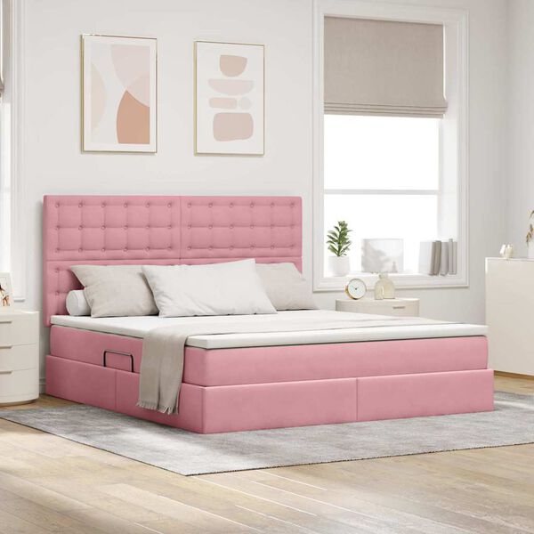 vidaXL Cama con almacenamiento y colch&oacute;n Rosa 180 x 200 cm Terciopelo