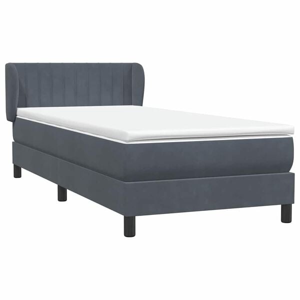 vidaXL Cama box spring con colch&oacute;n terciopelo gris oscuro 90x220 cm